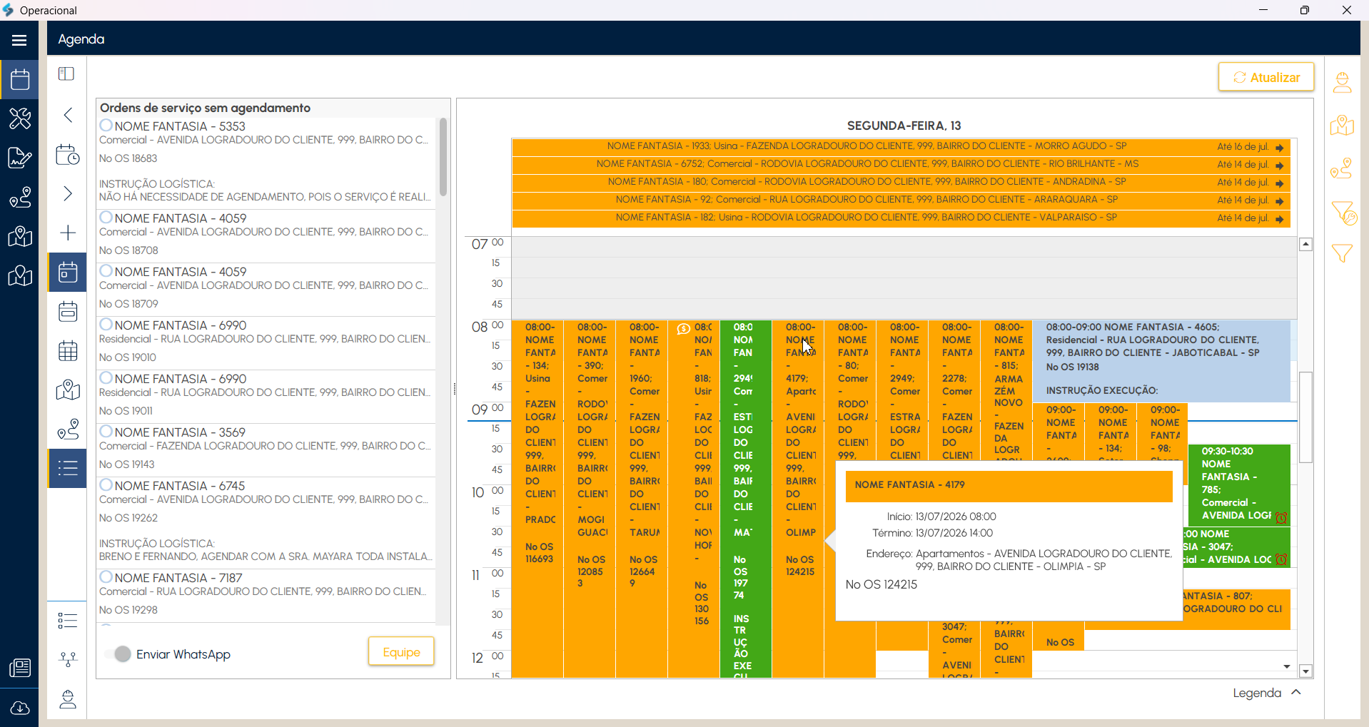 Agenda del Loop Service para gestión de órdenes de servicio