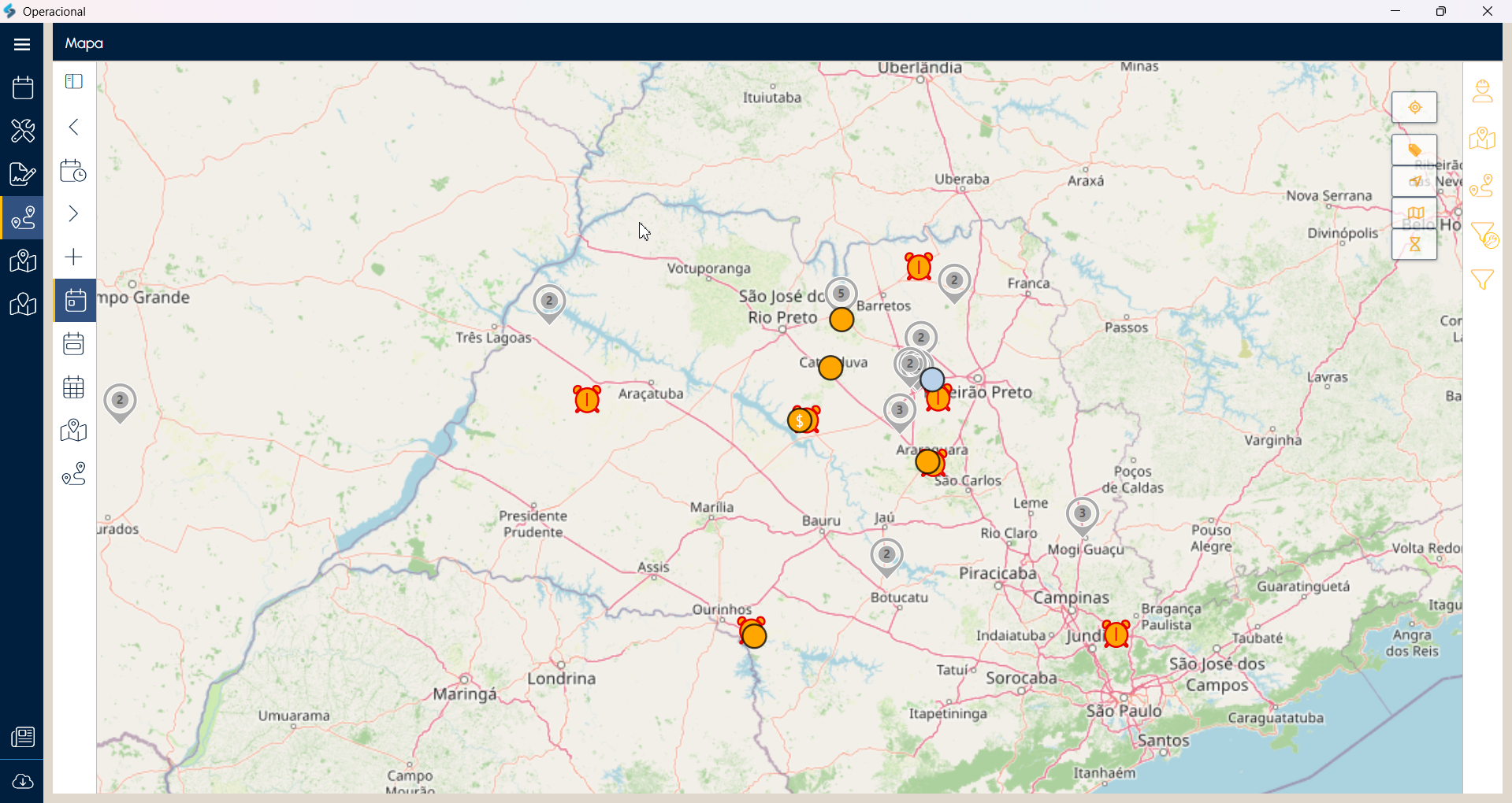 Mapa de atenciones y equipos en campo en el Loop Service
